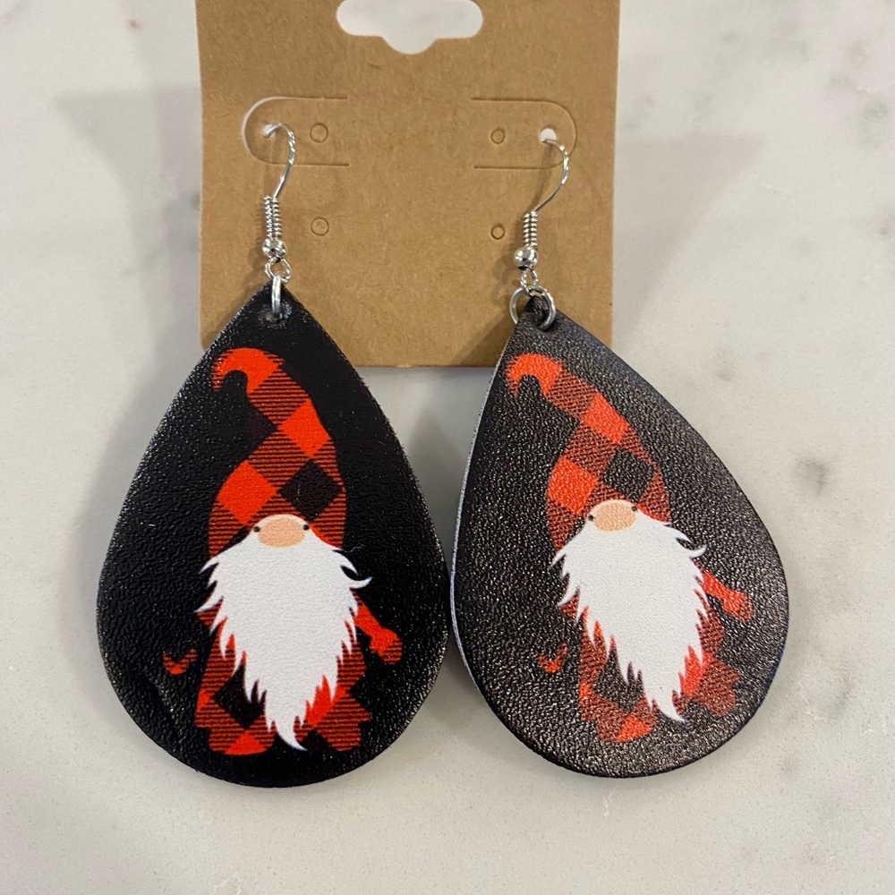 Gnome Christmas Earrings, Suede Teardrop Earrings